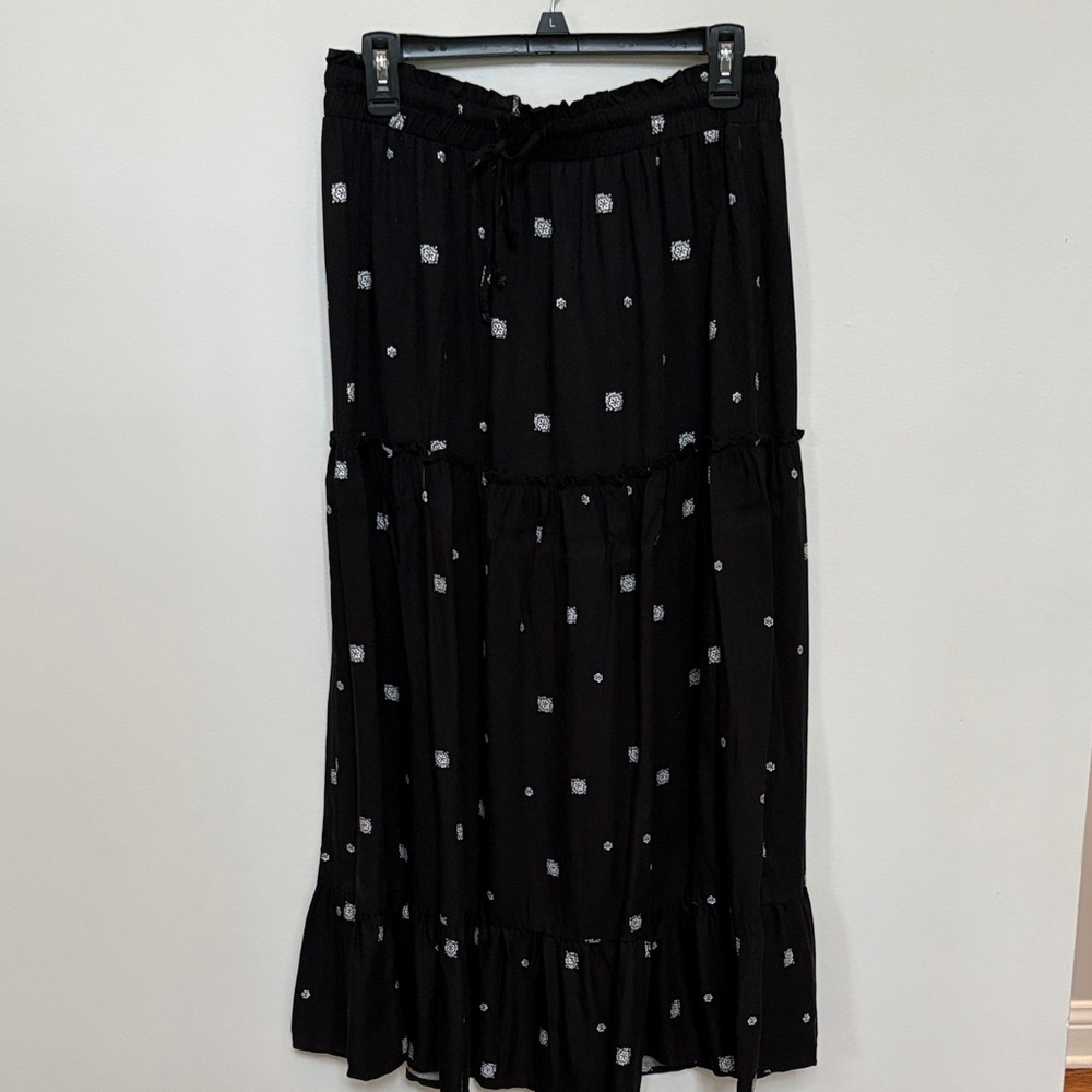 Gibson Black Maxi Skirt with White Dot Motif